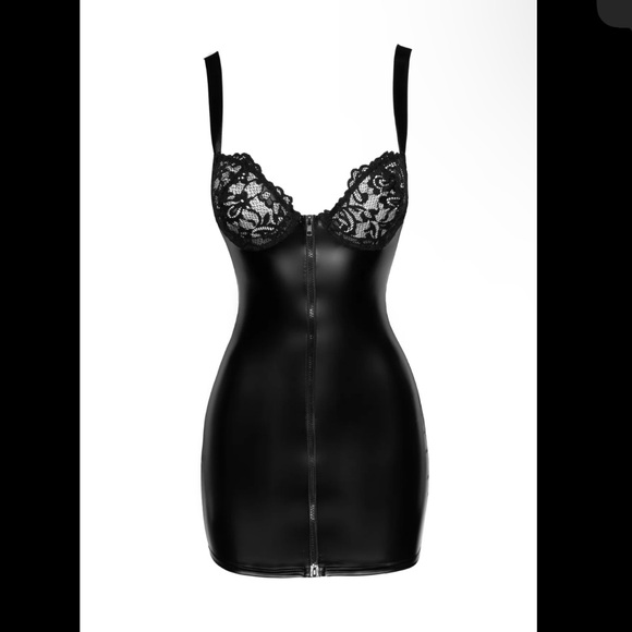 Sexy Lace + Leather dress with front full zip - Picture 4 of 6